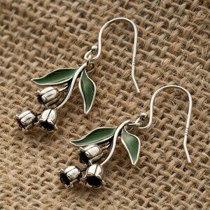 Vintage Lily of the Valley Enamel Drop Earrings